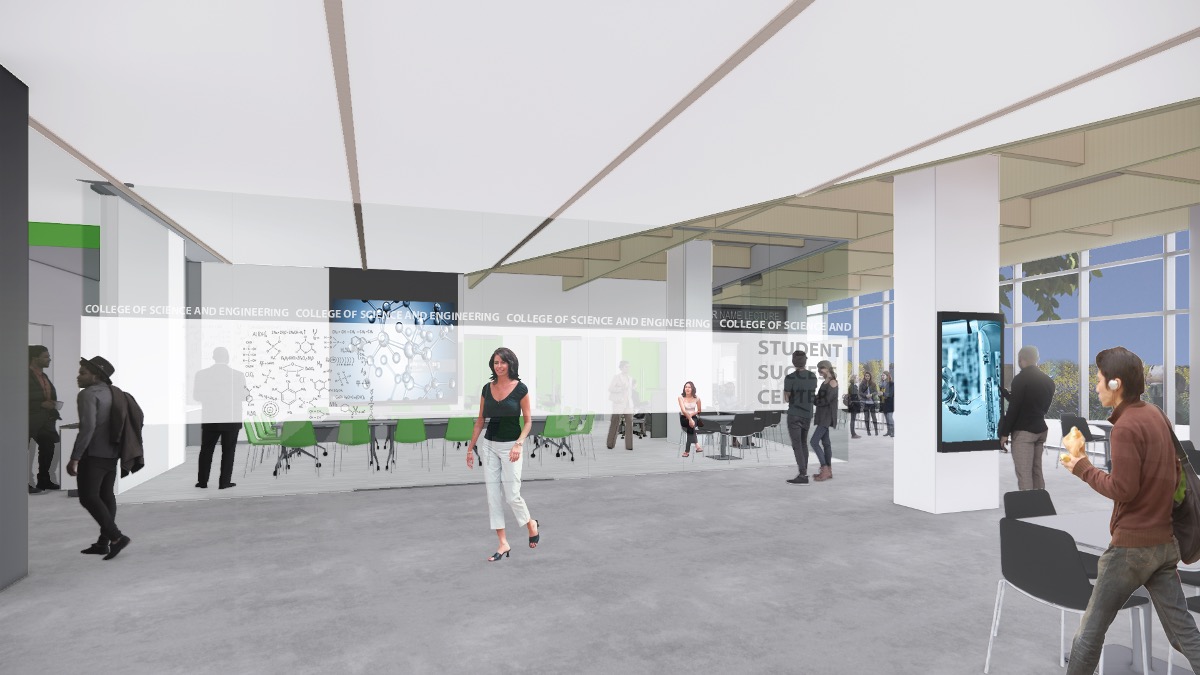 Rendering of SEIC lobby with Student Success Center